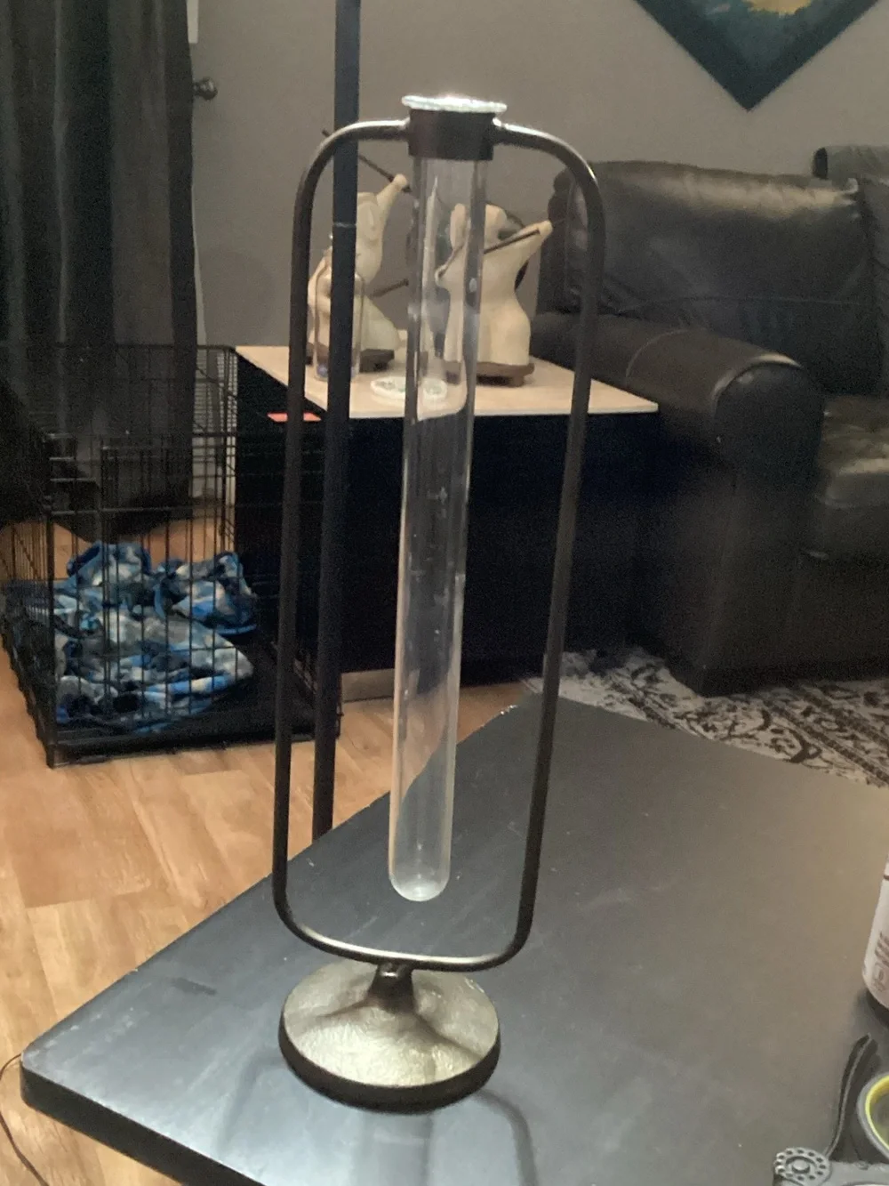 Unique Bud Vase with Brass Metal Stand 14” tall 4” base - glass tube